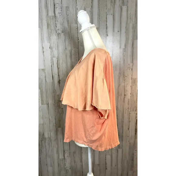 Free People Women's Medium‎ Girl Talk Ruffle Linen Blend Top Sunny Peach Blouse - Picture 6 of 6